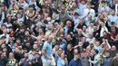 Manchester City meraih kemenangan pada pekan ke-4 Premier League 2024/2025, Sabtu (14/9/2024) malam WIB. Menjamu Brentford, The Citizens menang dengan skor 2-1. (AP Photo/Scott Heppel)