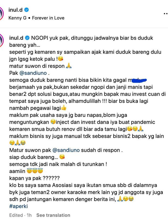 Unggahan Inul Daratista. (Foto: Dok. Instagram @inul.d)