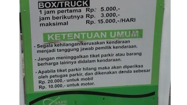 6 Tarif Denda Jika Karcis Parkir Hilang Ini Bikin Elus Dada