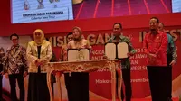 Gubernur Jatim Khofifah Indar Parawansa dalam acara Misi Dagang dan Investasi di Kota Makassar, Kamis (17/11/2022).