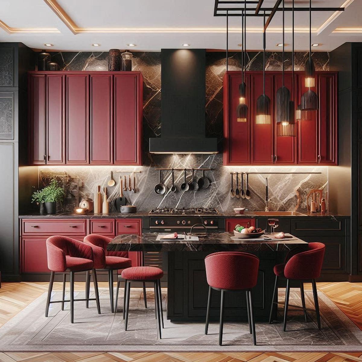 Desain Dapur Warna Merah Hitam