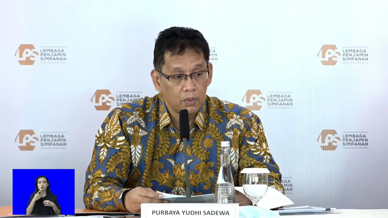 Ketua Dewan Komisioner LPS Purbaya Yudhi Sadewa dalam Konferensi Pers Suku Bunga Penjaminan Lembaga Penjamin Simpanan (LPS), di Jakarta, Selasa (30/1/2024). (Arief/Liputan6.com)