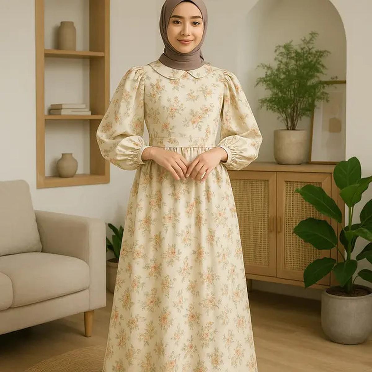 7 Model Gamis Motif Bunga yang Memikat Hati, Tampilan Gaya Feminin Tapi Stylish
