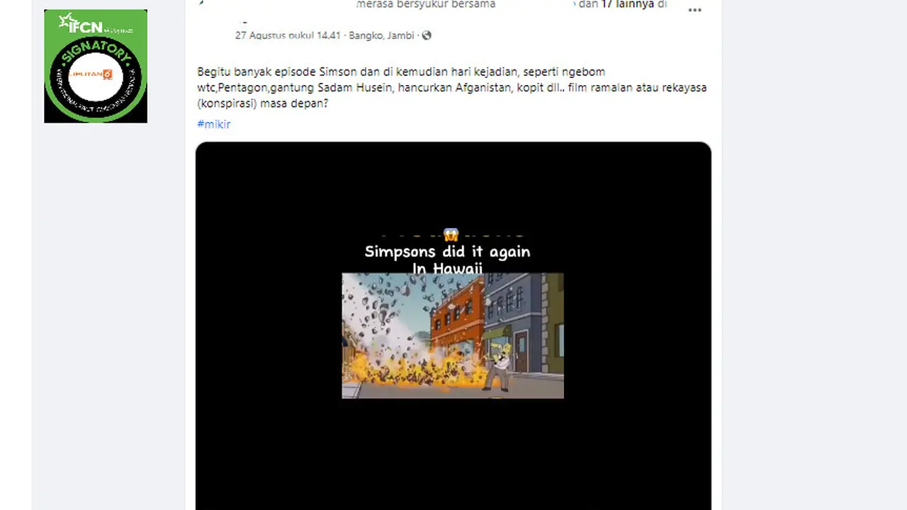 Tangkapan layar klaim tayangan The Simpsons ramalkan kebakaran di Hawaii