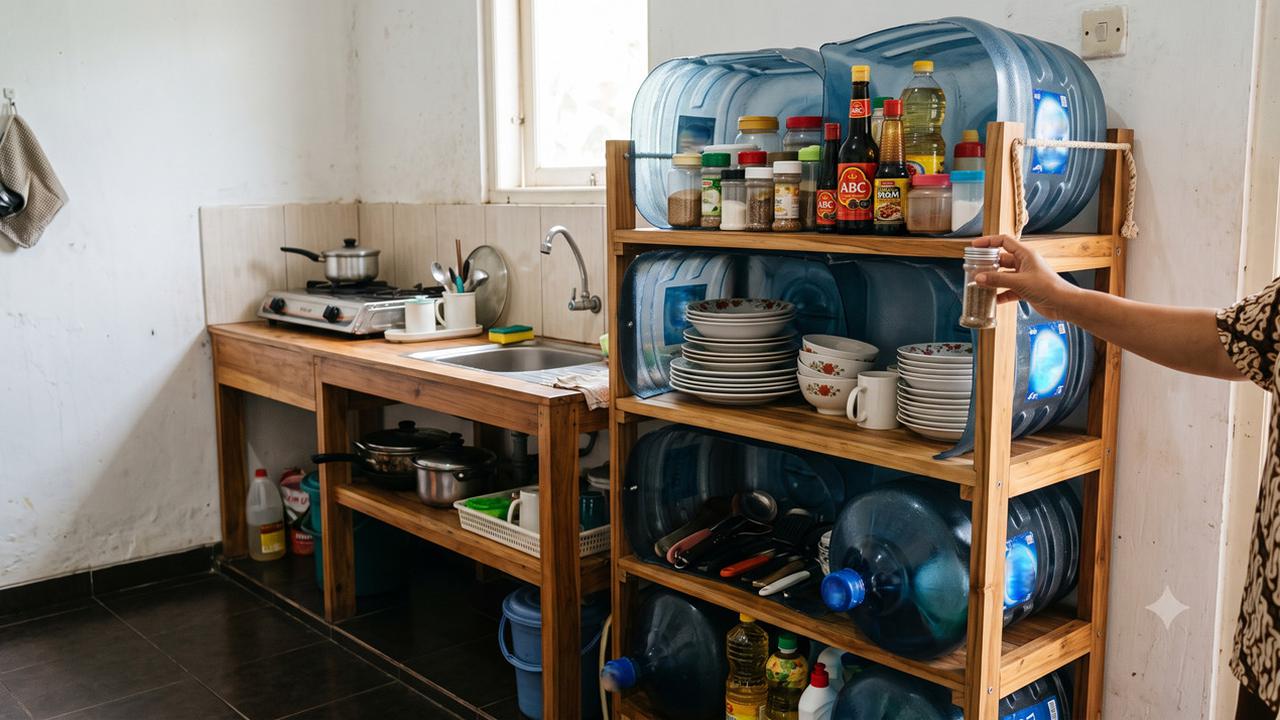 Cara Mengubah Galon Bekas Jadi Rak Penyimpanan Dapur yang Kokoh dan Multifungsi