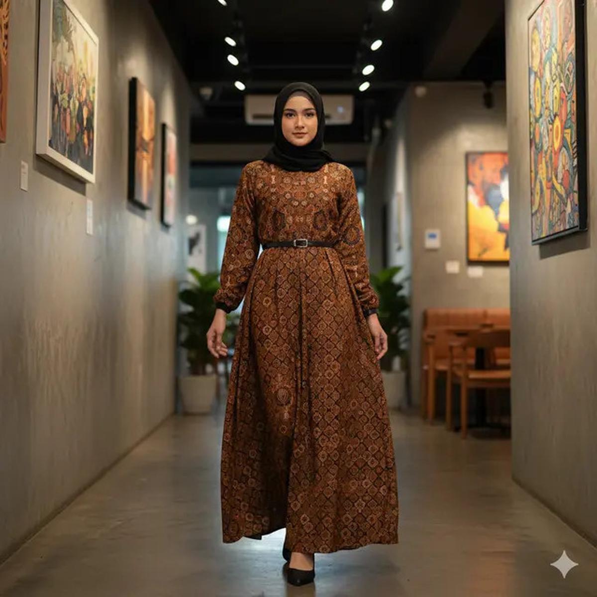 9 Gamis Batik Kombinasi Kain Polos Cocok untuk Pesta, Elegan Saat Kondangan