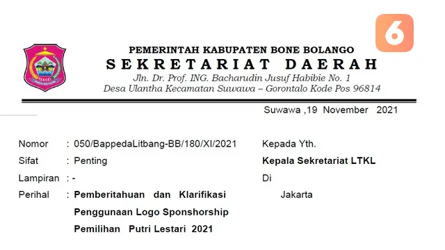 Surat Klarifikasi yang dikeluarkan oleh Pemda Bone Bolango (Arfandi Ibrahim/Liputan6.com)