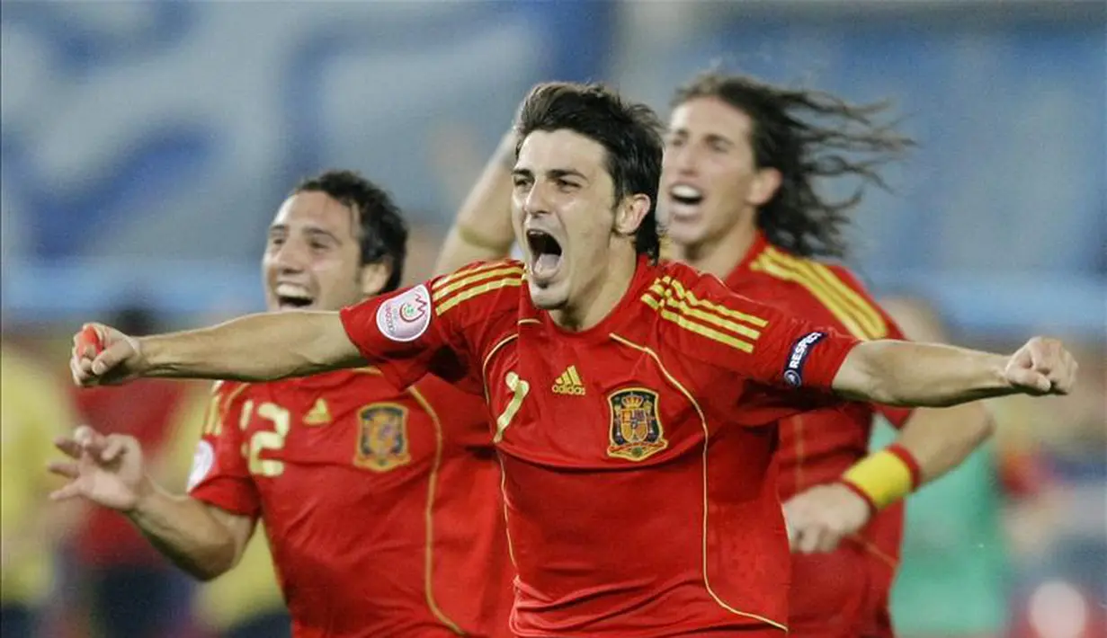David Villa adalah pencetak gol terbanyak sepanjang masa Timnas Spanyol yang 4 gol diantaranya dicetak saat membawa Spanyol menjuarai Piala Eropa 2008. (www.squawka.com)