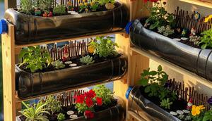 Model Kebun Mini di Balkon dengan Galon Bekas (AI)