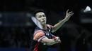 Tunggal putra Indonesia, Jonatan Christie, saat melawan wakil Denmark, Hans-Kristian Solberg Vittinghus, pada Indonesia Open 2019 di Istora, Jakarta, Kamis (18/7). Jonatan menang 22-20, 21-13. (Bola.com/M Iqbal Ichsan)
