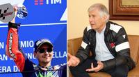 Legenda MotoGP, Giacomo Agostini (kanan), menyidir pebalap Movistar Yamaha, Jorge Lorenzo, yang menyerang rekan setimnya, Valentino Rossi, pada konferensi pers selepas balapan MotoGP San Marino di Sirkuit Misano, Minggu (11/9/2016). (Marca)