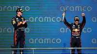 Max Verstappen dan Sergio ‘Checo’ Perez berhasil memarkirkan dua mobil Red Bull Racing Honda di Parc Ferme (ist)