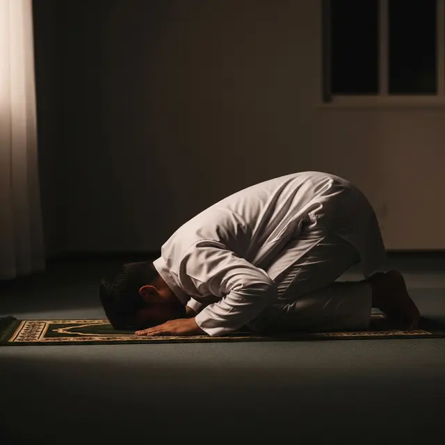 Orang sedang bersujud salat malam (AI Generated)