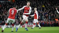 Arsenal menang 4-1 atas CSKA Moscow pada laga leg pertama perempat final Liga Europa, di Stadion Emirates, Kamis (5/4/2018) waktu setempat. (AP Photo/Tim Ireland)
