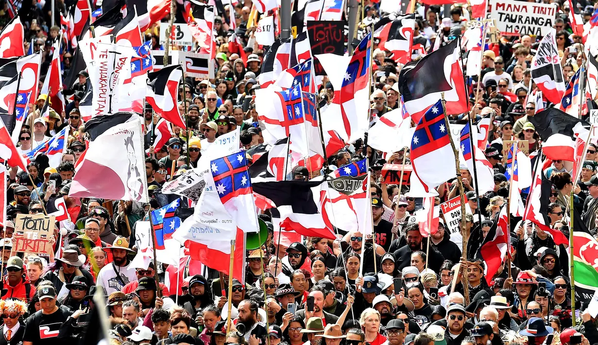 RUU yang diusulkan Partai Libertarian Act itu memuat perubahan penafsiran undang-undang perjanjian Selandia Baru antara suku Maori dengan Kerajaan Inggris. (Sanka Vidanagama/AFP)