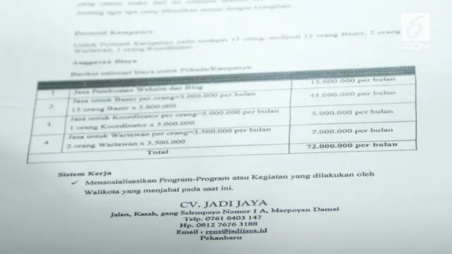 Sindikat Saracen memasang tarif buat pihak yang hendak menggunakan jasa mereka. Tarif tersebut dipatok untuk satu bulan.