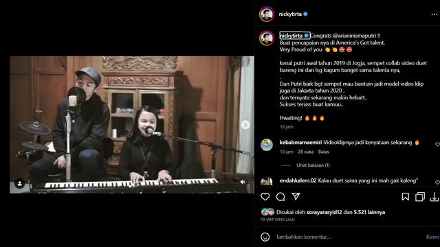 Nicky Tirta Ikut Bangga Atas Pencapaian Putri Ariani di America's Got Talent, Video Klip 2020 Lalu Kini Jadi Kenyataan