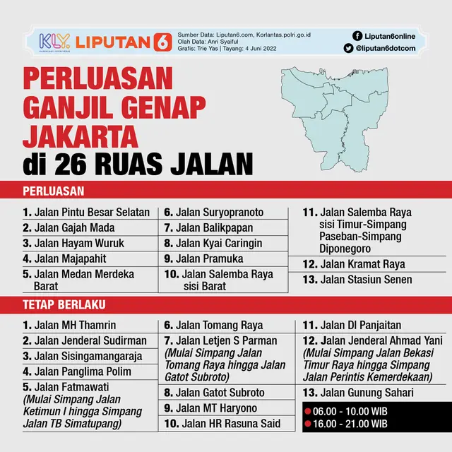 Infografis Perluasan Ganjil Genap Jakarta di 26 Ruas Jalan. (Liputan6.com/Trieyasni)
