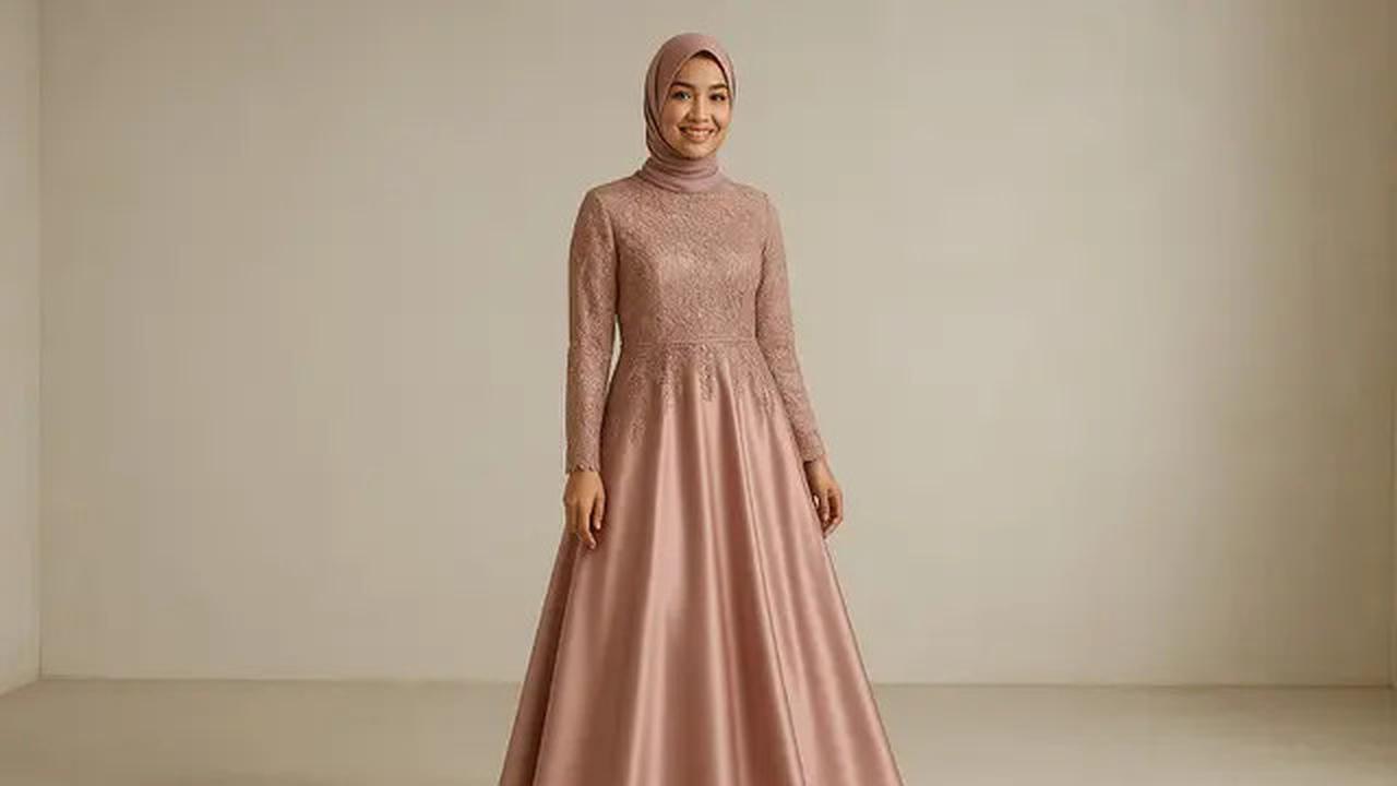 8 Model Gaun Pesta Muslimah Kombinasi Brokat dan Satin, Elegan dan Stylish