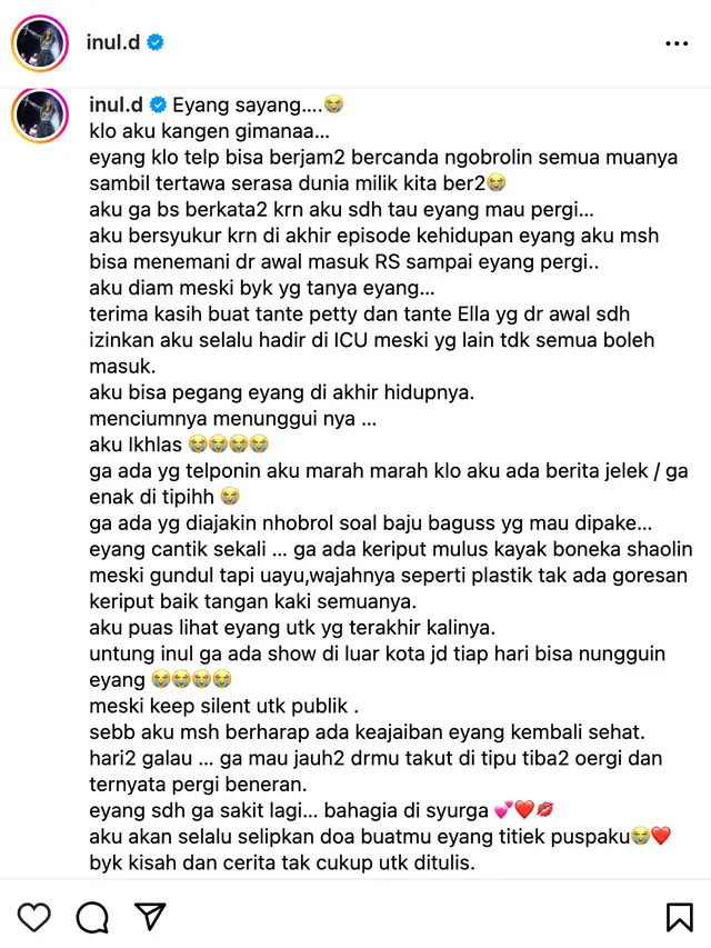 Unggahan Inul Daratista. (Foto: Dok. Instagram @inul.d)
