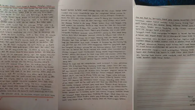 Tiga lembar surat yang ditulis Jumaidi berisi penangkapannya (Liputan6.com/Nefri Inge)