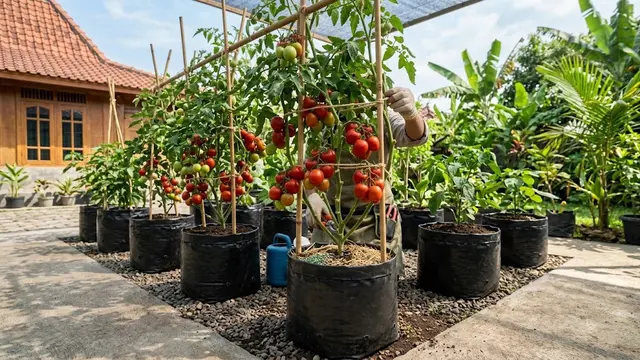 Cara Menanam dan Merawat Tomat di Polybag agar Rajin Berbuah (AI Generated)