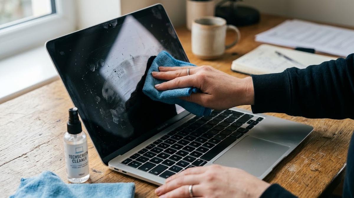 Cara Membersihkan Layar Laptop Berminyak Tanpa Meninggalkan Bekas/AI Generated