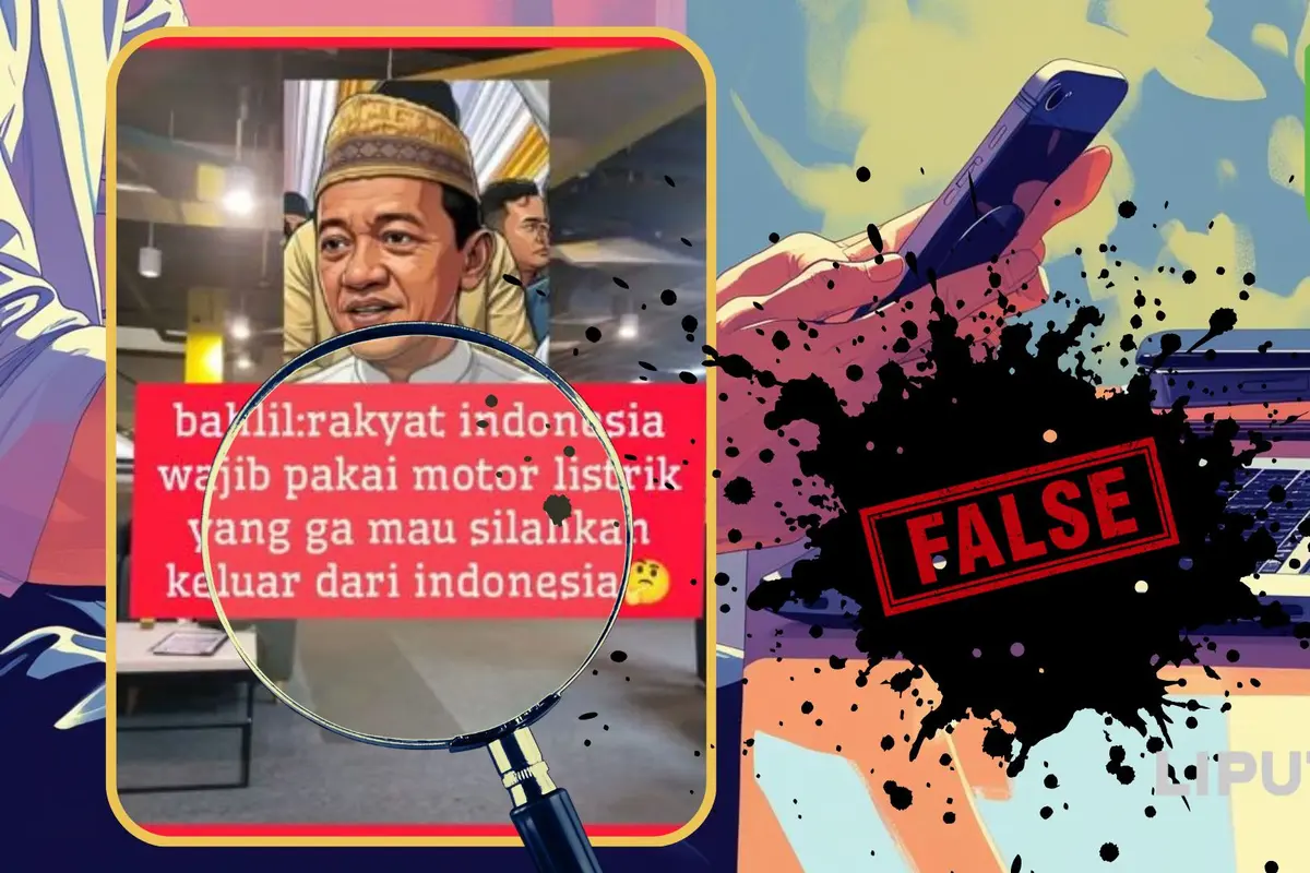Cek Fakta Liputan6.com menagkap layar klaim Bahlil wajibkan rakyat Indonesia pakai motor listrik
