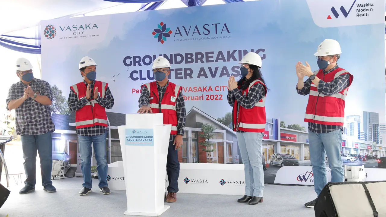 Acara peletakan batu pertama atau groundbreaking Cluster Avasta di kawasan kota mandiri Vasaka City. Kota mandiri ini dikembangkan oleh PT Waskita Karya (Persero) Tbk melalui cucu usaha PT Waskita Modern Relati. (Dok Waskita)