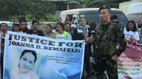 Filipina protes atas pembunuhan pekerja bernama  Joanna Demafelis di Kuwait. Tubuhnya dibuang ke freezer oleh pasangan Lebanon dan Suriah (AFP)