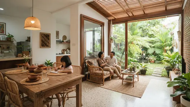 Rumah dengan Half Outdoor Living Room sebagai Tren Baru untuk Iklim Tropis Model Terhubung dengan Area Makan