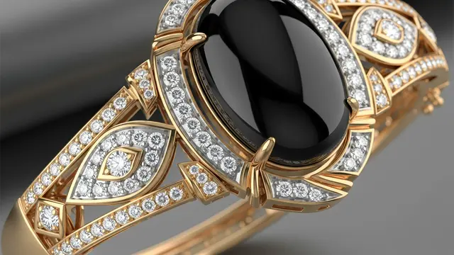 Gelang Emas Berlian dengan Sentuhan Giok Hitam