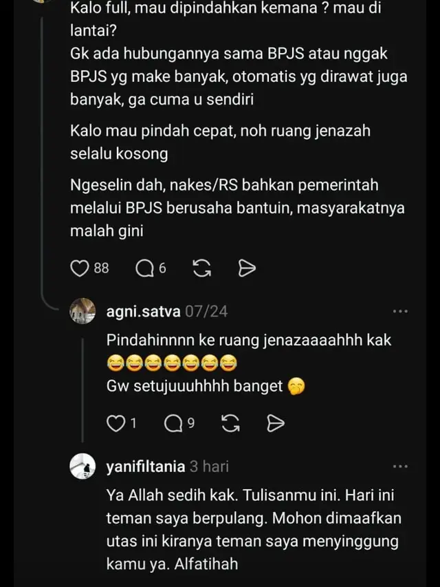 Curhatan pasien diduga terlambat ditangani tenaga kesehatan hingga meninggal dunia. (tangkapan layar percakapan di media sosial).