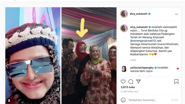Unggahan Elvy Sukaesih soal Neneng Anjwarwati meninggal dunia. (Foto: Instagram @elvy_sukaesih)