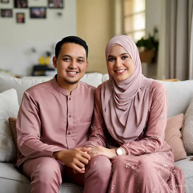 Baju couple suami istri Setelan Kasual Nuansa Dusty Pink (By AI)