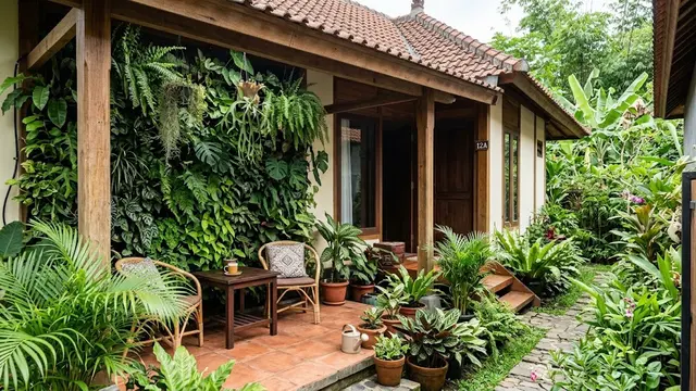 Desain Teras Kampung dengan Taman