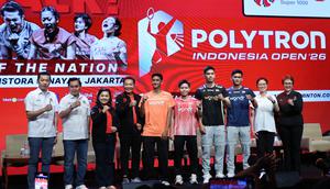 Jumpa pers Indonesia Open 2026 di Hotel Fairmont Jakarta, Senin (1/6/2026). Turnamen bulutangkis Polytron Indonesia Open 2026 (BWF World Tour Super 1000) yang berlangsung di Istora Senayan, Jakarta, pada 2–7 Juni 2026 diikuti total 248 pebulutangkis elite dunia. (Bola.com/M Iqbal Ichsan)
