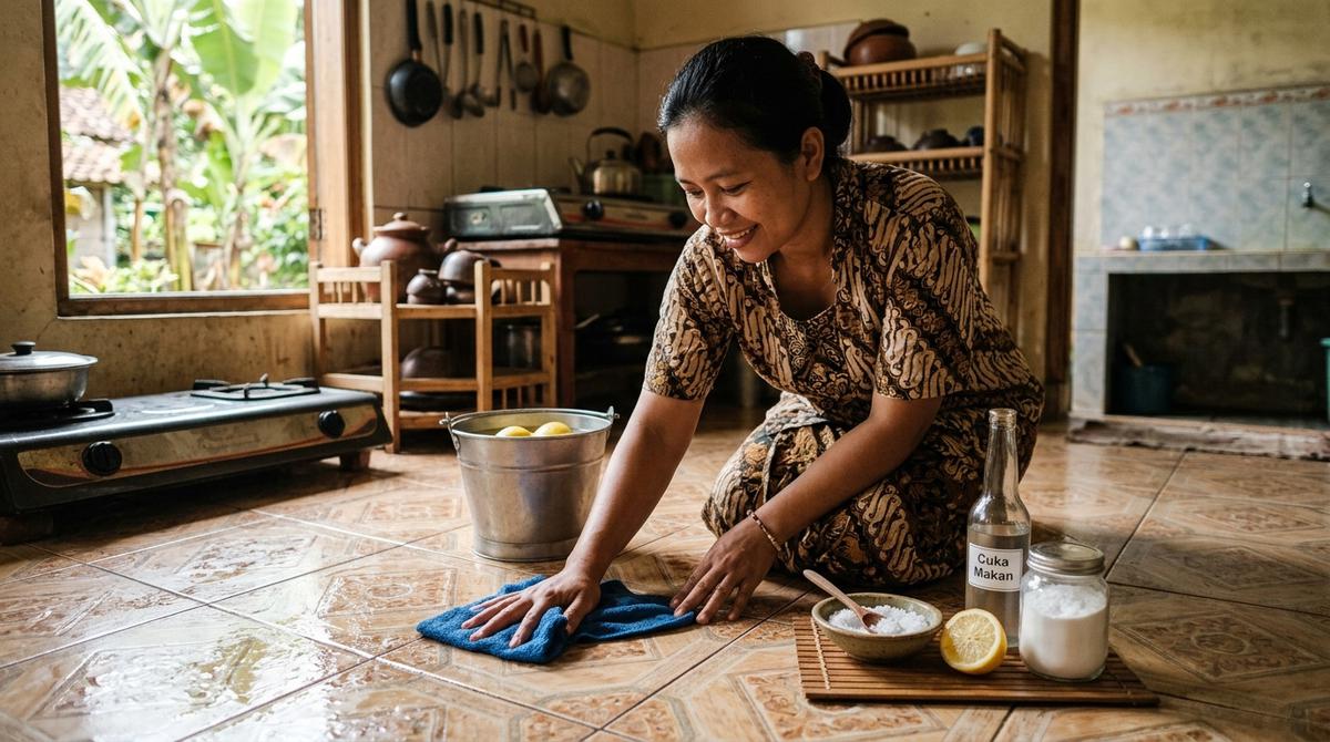 Cara Membersihkan Lantai dengan Bahan Dapur (AI Generated)
