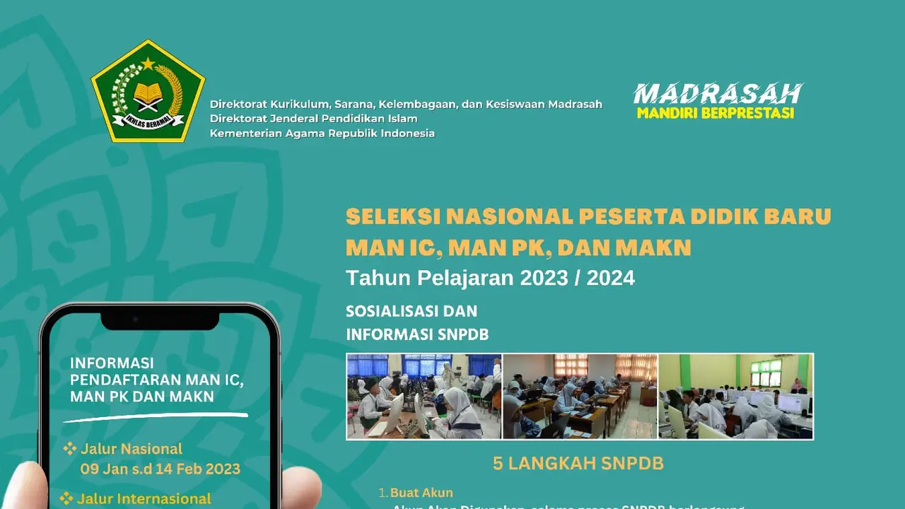 Cara mendaftar MA Unggulan: MAN IC, MAN PK dan MAKN. (Foto: Kemenag.go.id)