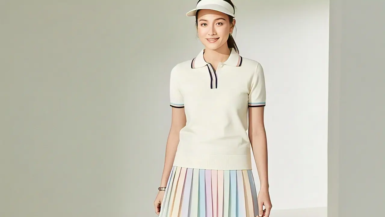 Polo Knit Lengan Pendek dengan Rok Plisket