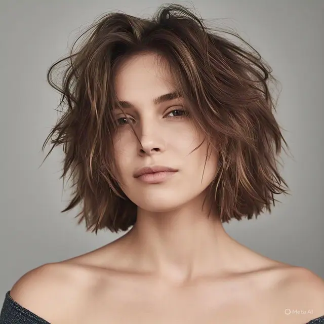 Model Rambut Layer Sebahu untuk Wajah Bulat, Choppy Bob
