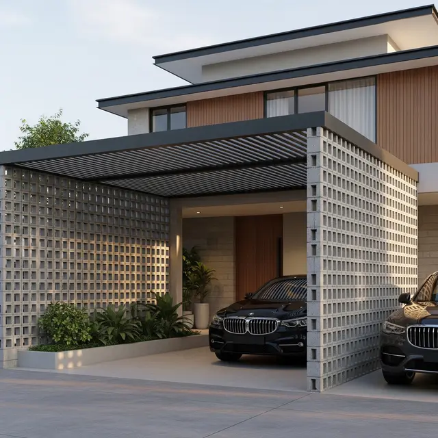 Model Carport dengan Dinding Roster Estetik (AI Generated)