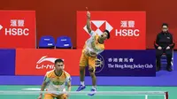 Ganda putra Indonesia Sabar Karyaman Gutama/Moh Reza Pahlevi Isfahani mengalahkan senior sekaligus idola mereka Mohammad Ahsan/Hendra Setiawan pada babak 32 besar Hong Kong Open&nbsp; Hong Kong Coliseum, Selasa (10/9/2024). (foto: PP PBSI)