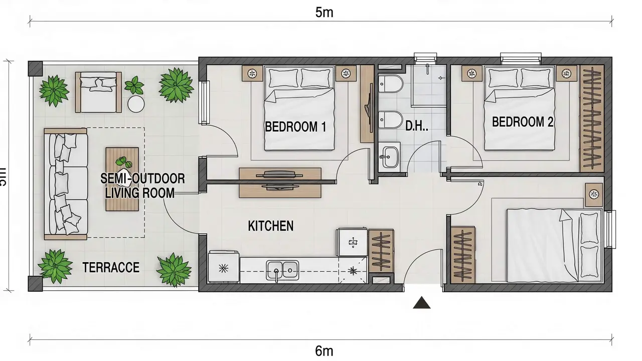 Contoh Rumah Kecil Ukuran 5x6 Meter Bisa 2 Kamar