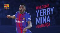 Bek asal Kolombia, Yerry Mina, resmi menjadi pemain Barcelona pada Kamis (11/1/2018). (dok. FC Barcelona)