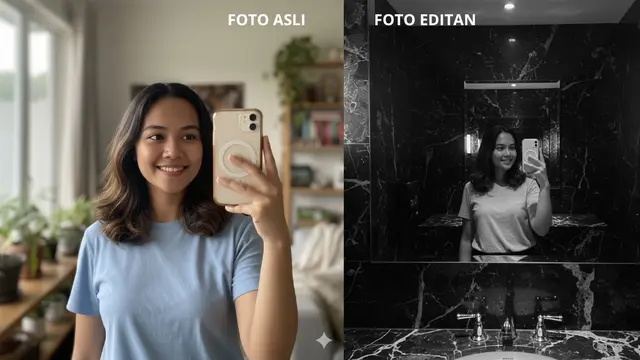 Edit foto AI ala mirror selfie di mall (Foto: Gemini AI)