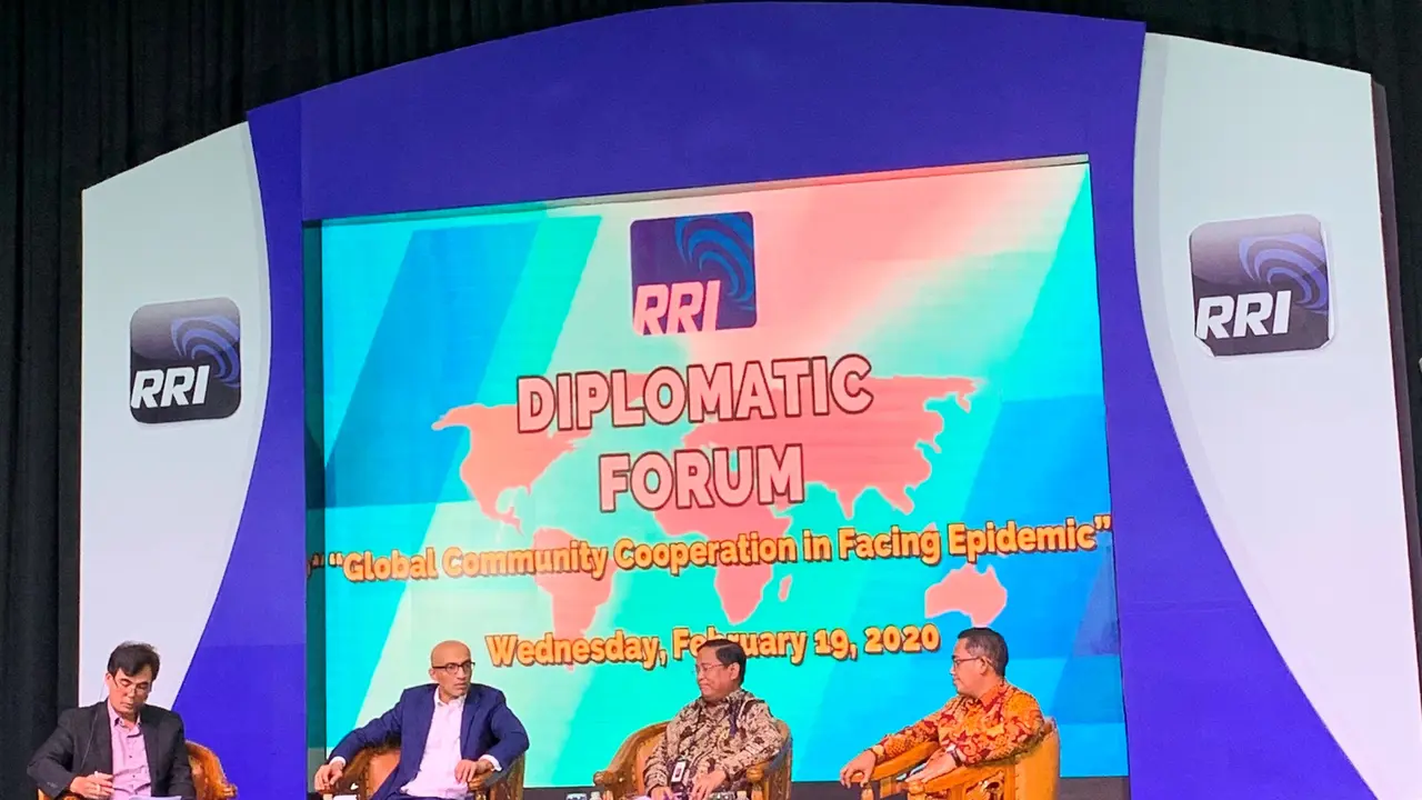 Acara Talkshow Diplomatic Forum: Global Community Cooperation in Facing Epidemic di Gedung RRI, Rabu, (19/2/2020). (Foto: Liputan6.com)