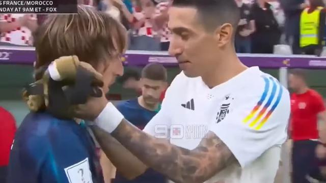 Tangkapan layar aksi simpatik Angel di Maria terhadap Luka Modric