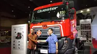 UD Truck turut meramaikan Giicomvec 2020 dengan memboyong tiga model andalannya, New Quester GKE 280 ABS, New Quester CWE 280 dan Kuzer RKE 150 WB 3350. (Septian / Liputan6.com)