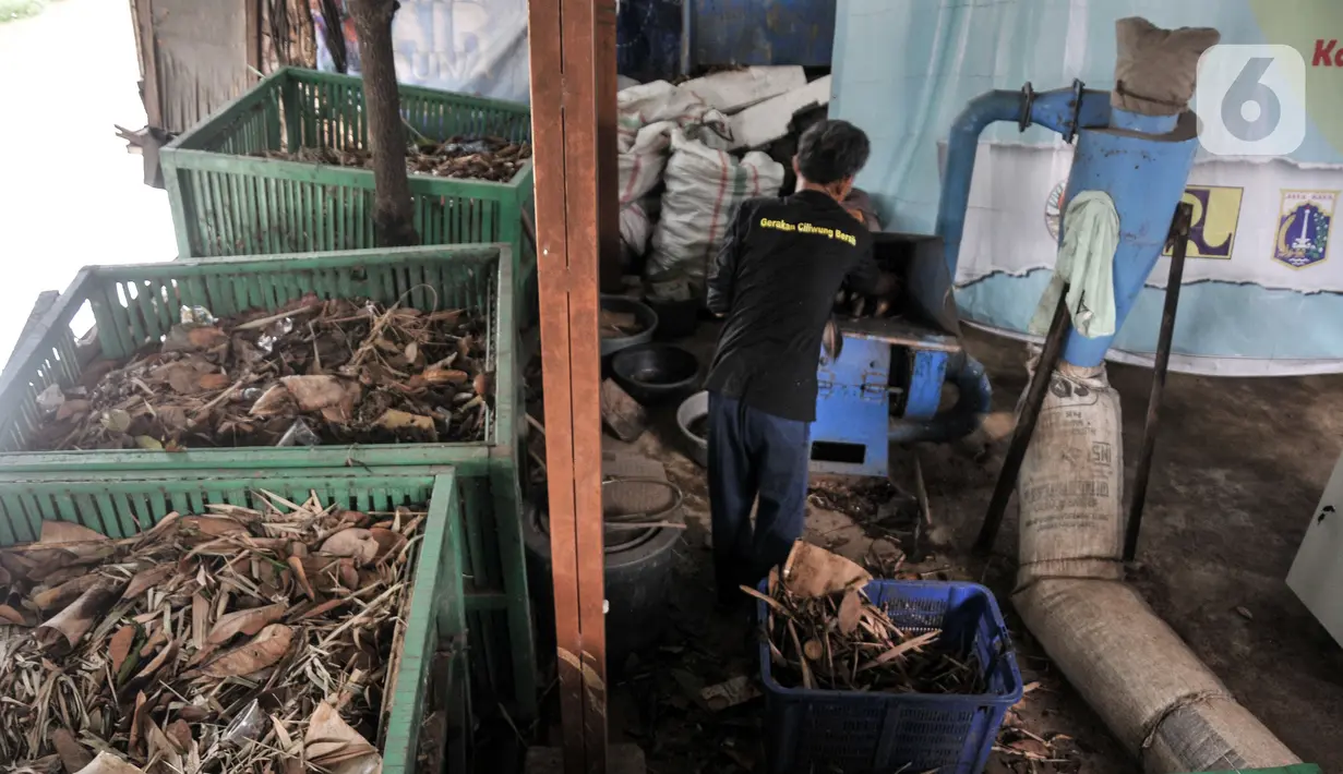 Petugas mengolah sampah organik untuk menjadi pelet bahan bakar nabati di Sekretariat Gerakan Ciliwung Bersih, Karet Bivak, Jakarta, Kamis (13/10/2022). Proses pengolahan sampah melalui Teknologi Olah Sampah Sungai (TOSS) yang diproses menjadi batu bara nabati berbentuk pelet tersebut dapat digunakan untuk bahan bakar kompor rumah tangga sebagai alternatif gas LPG. (merdeka.com/Iqbal S. Nugroho)